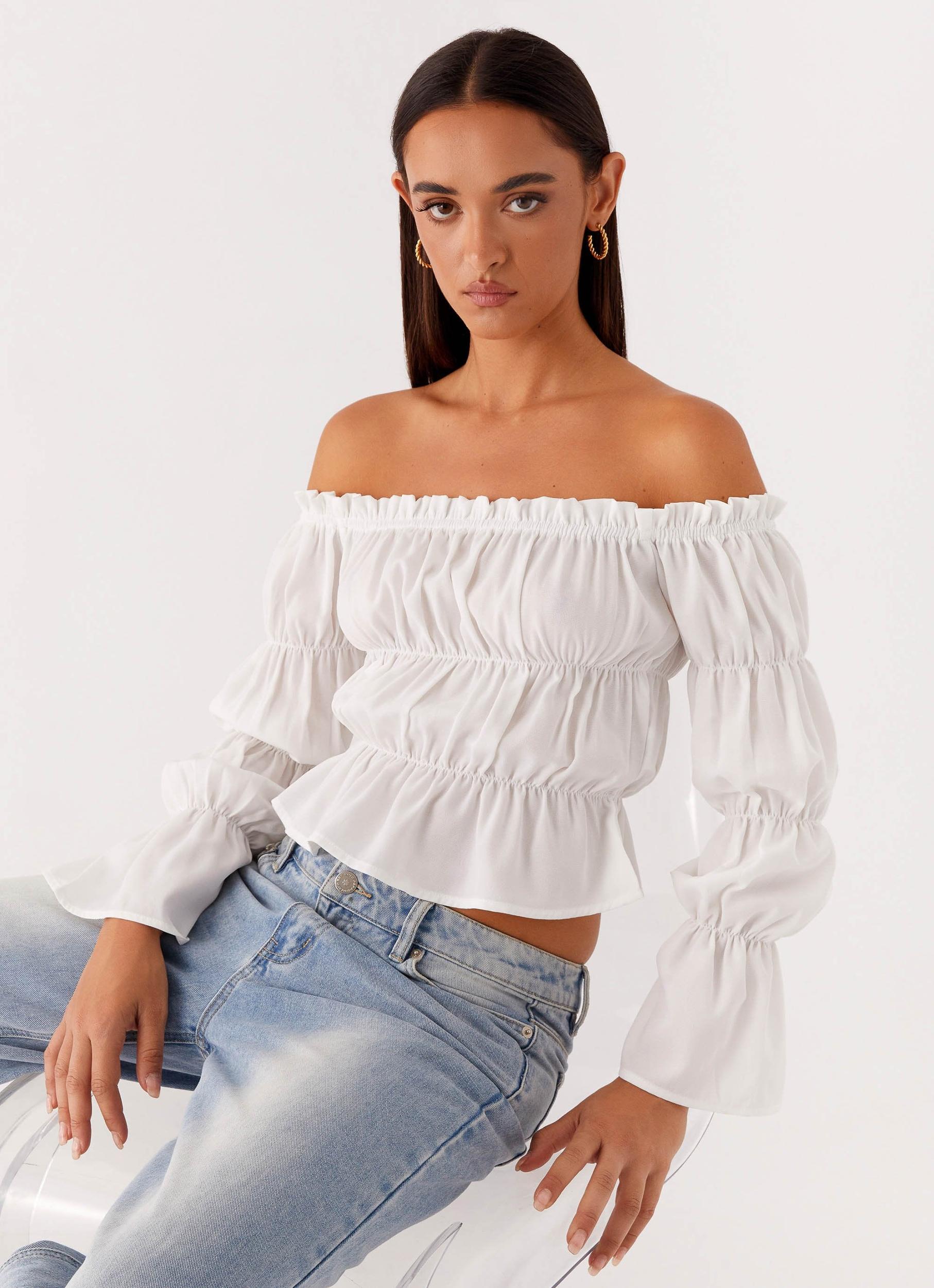 Imara Ruched Long Sleeve Top - Ivory Product Image