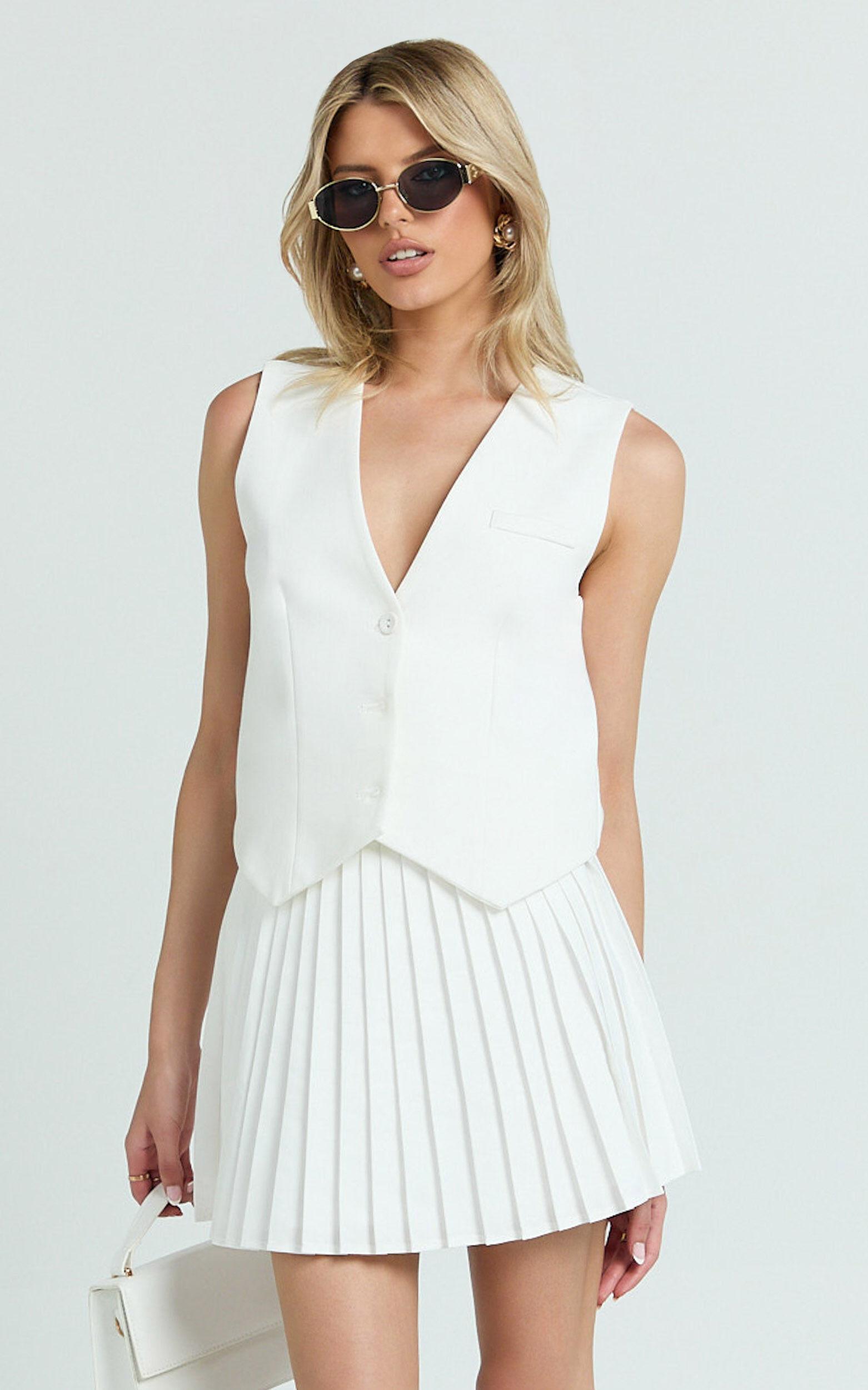 Carrie Mini Skirt - Pleated A Line Skirt in Off White Product Image
