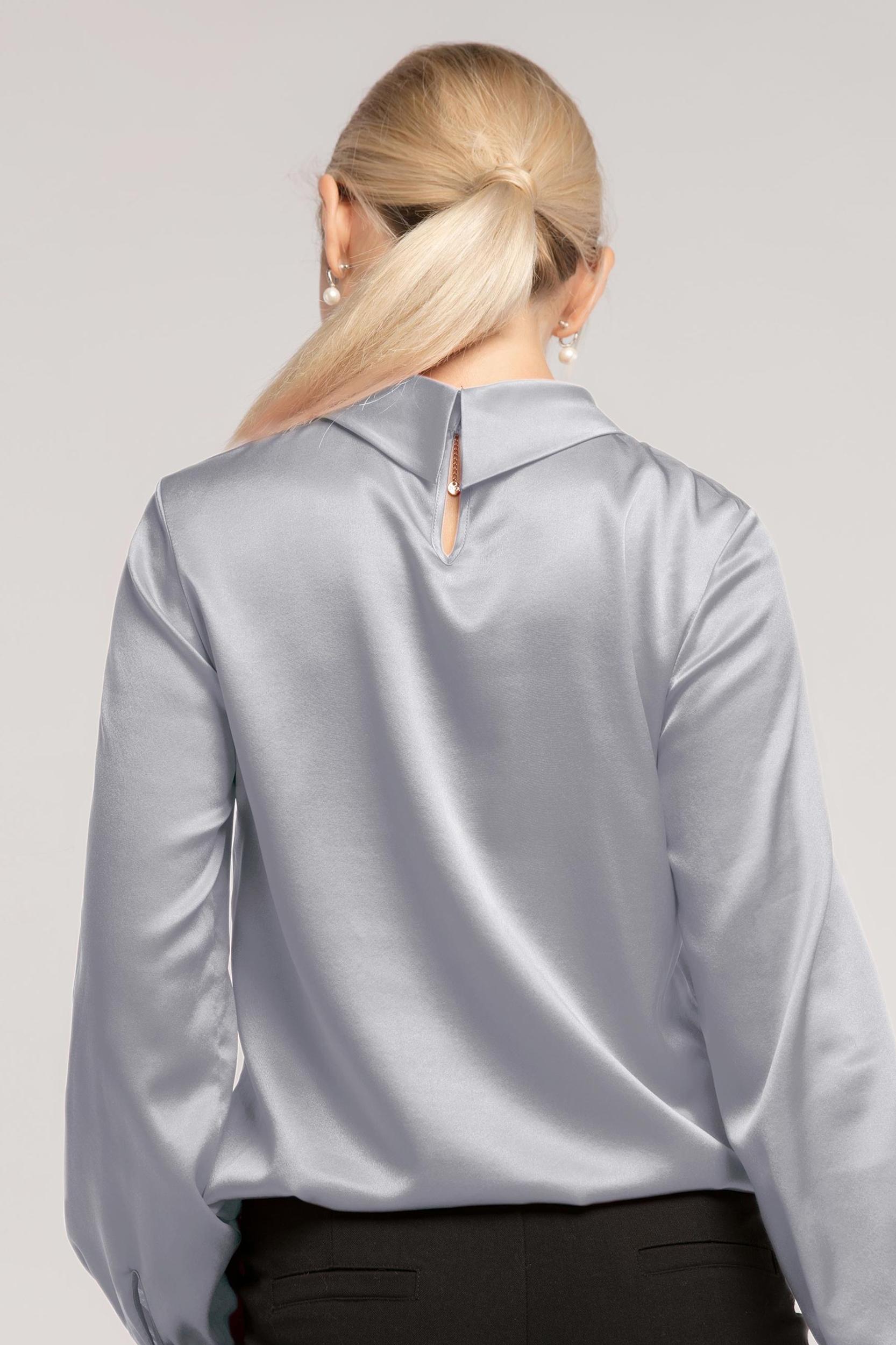 LILYSILK Business Blue Elegant Silk Blouse | Long Sleeves Style | Women Silk Navy Stand Collar Skin-Friendly and Breathable XS Product Image