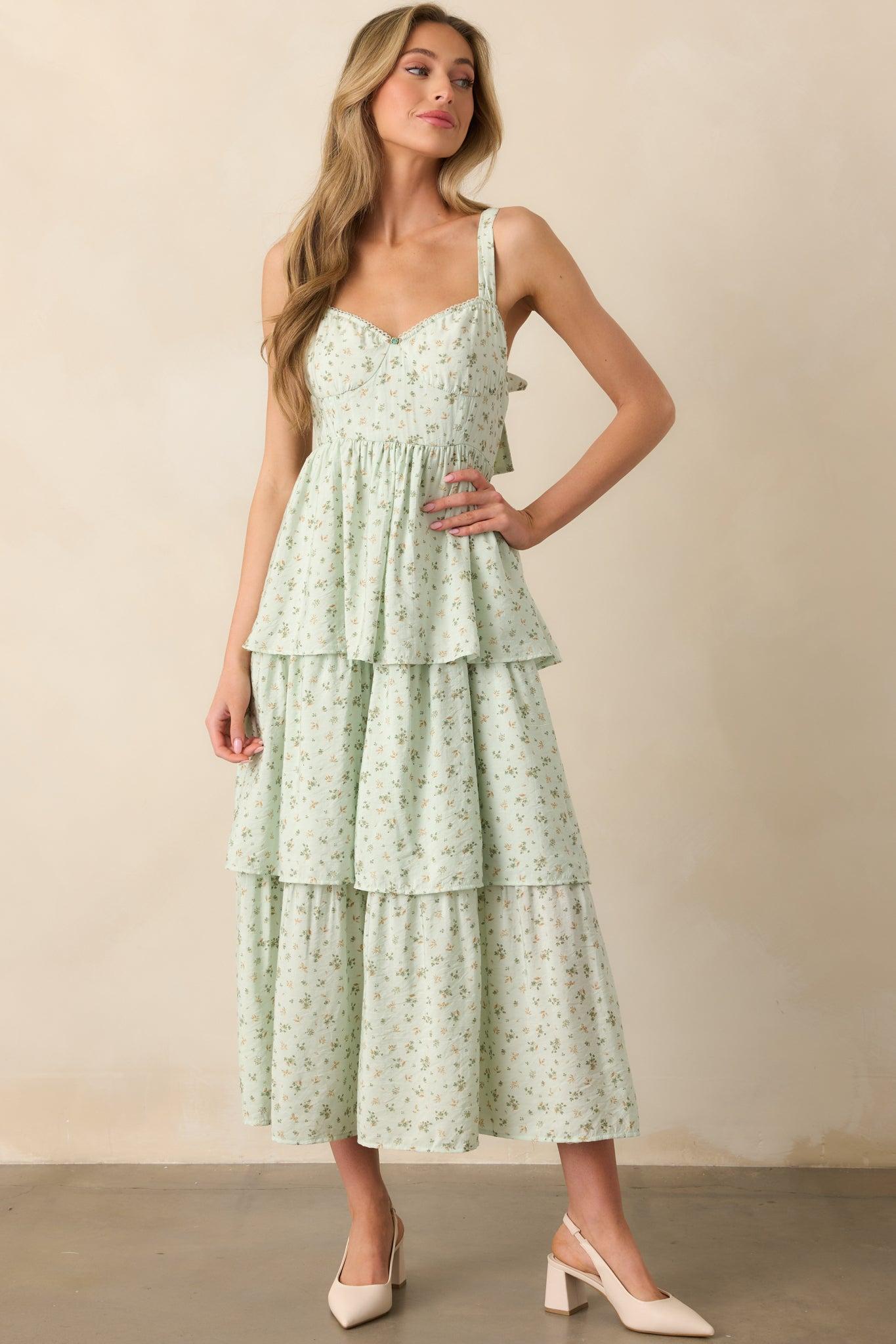In The Wildflowers Mint Green Floral Tiered Maxi Dress Product Image