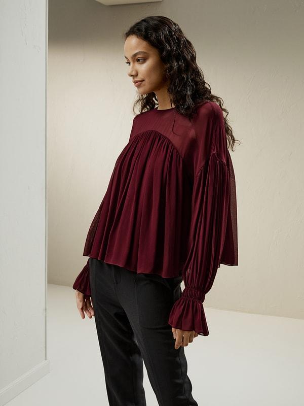 Sheer-shoulder Ruffle Shirt Product Image