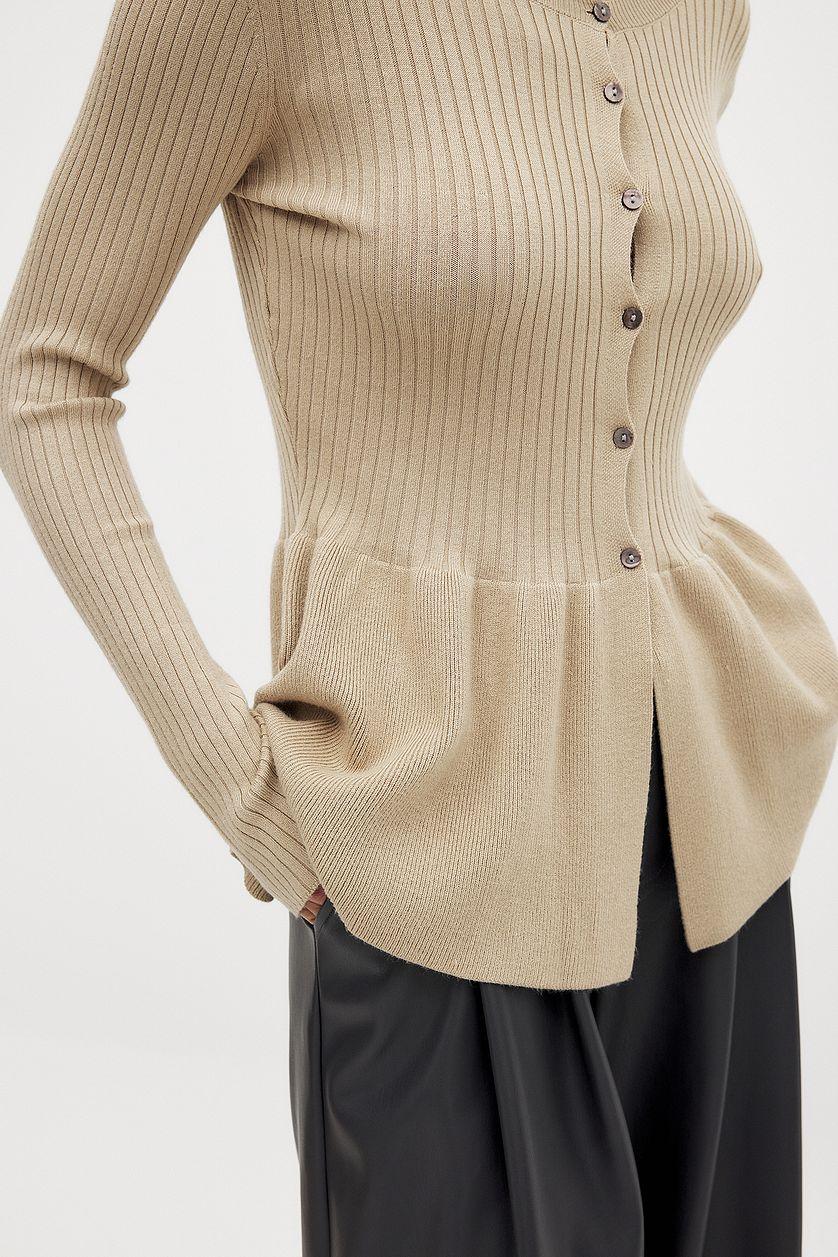 Knitted Peplum Top Beige Product Image