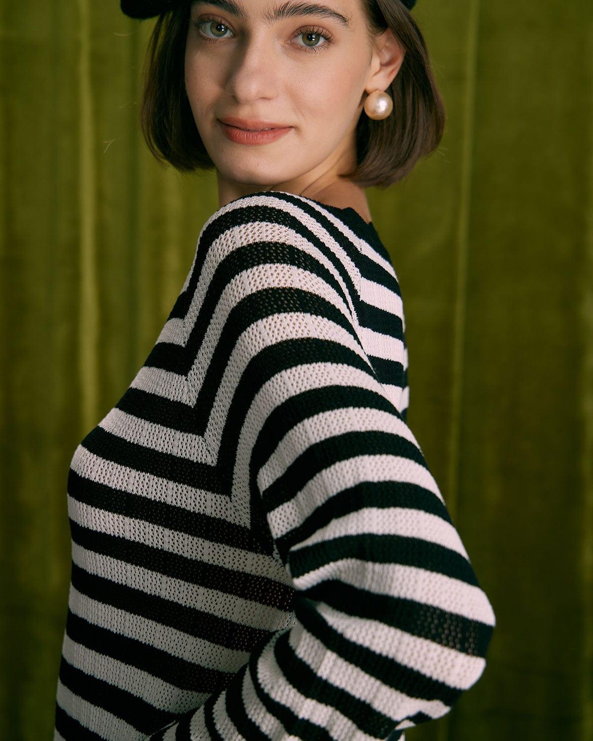 The Black Striped Flare Sleeve Mini Dress Product Image