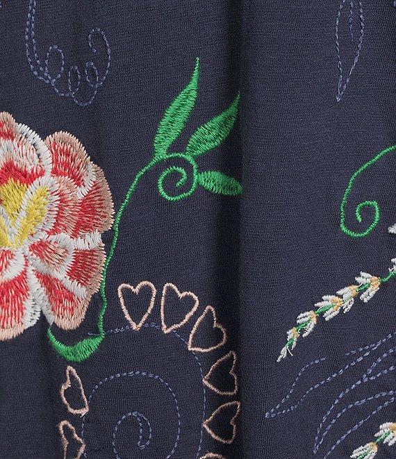 Karyn Seo Tessa Knit Vintage Inspired Embroidered V-Neck Short Dolman Sleeve Tee Product Image