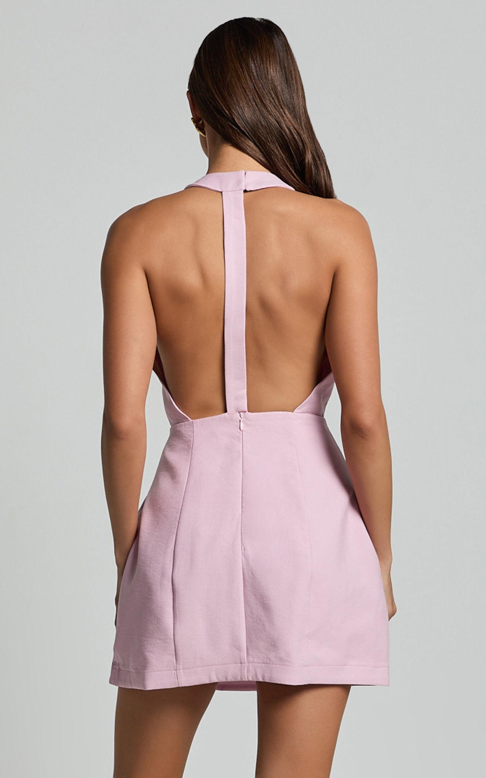 Wilfreda Mini Dress - Halter Neck Tie Dress in Frost Pink Product Image