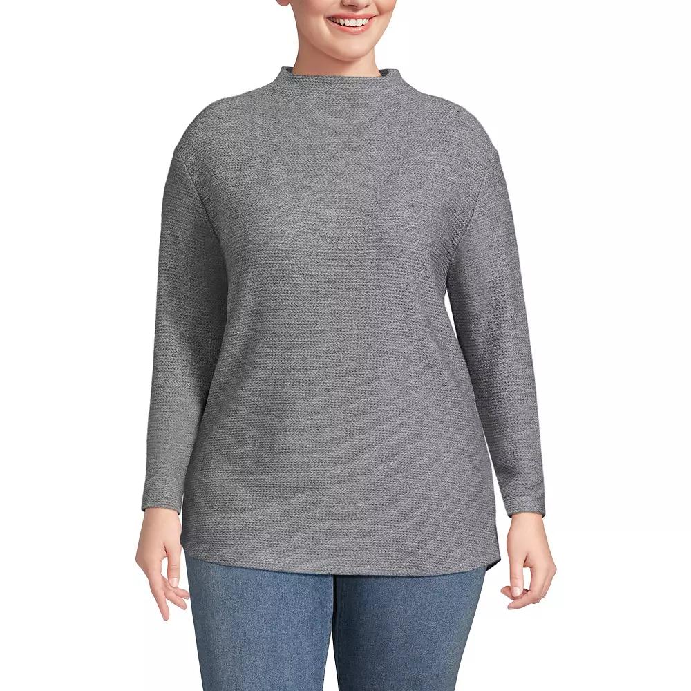 Plus Size Lands' End Cable Ottoman Relaxed Long Sleeve Funnel Neck Tunic, Women's, Size: 2XL, Gray Grey Product Image