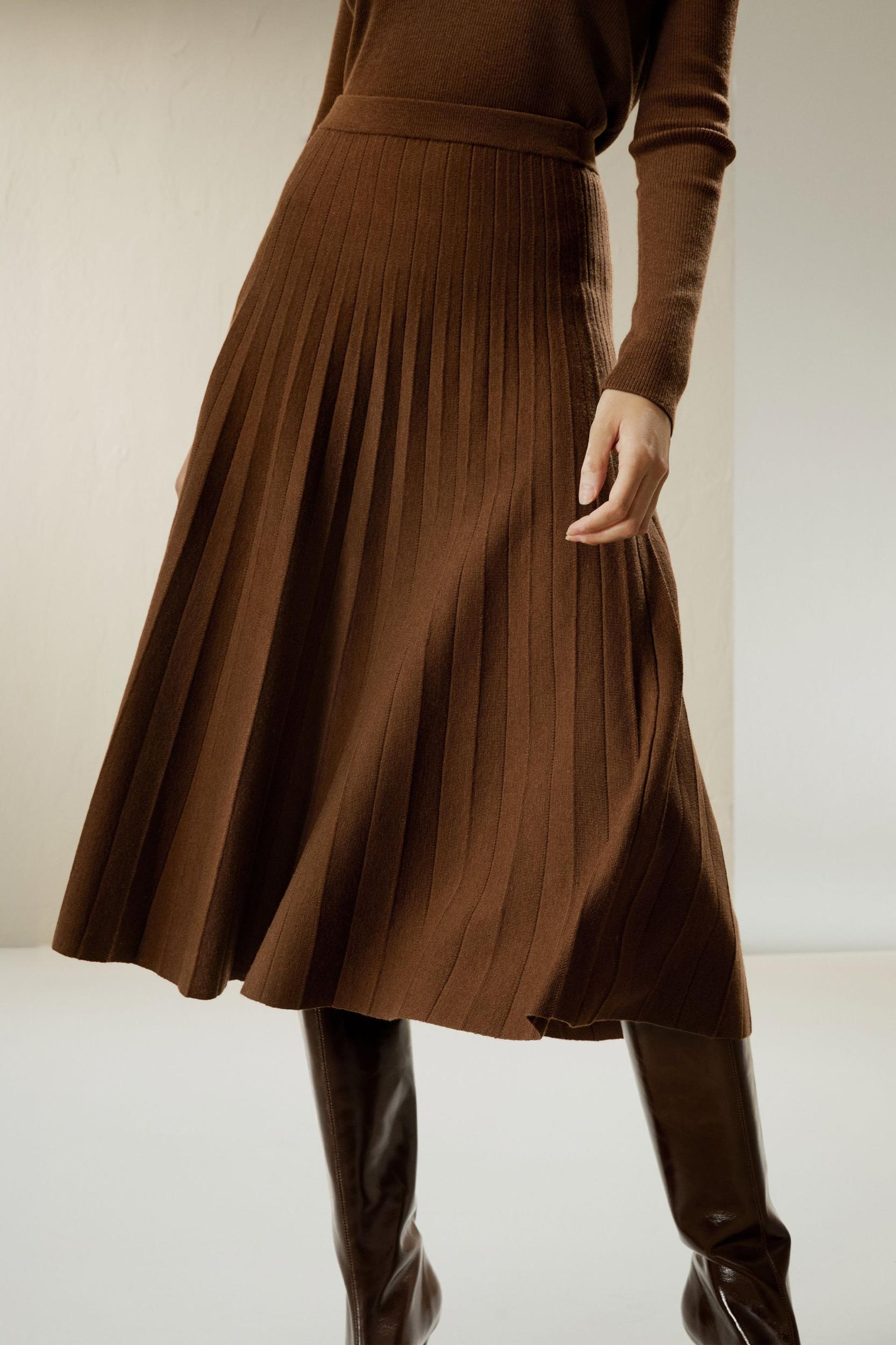 LILYSILK Women Silk Skirt Merino Wool Caramel 100% Ultra Fine Merino Wool Over-The-Knee Length M Product Image