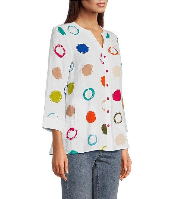 Ali Miles Dotted Y-Neck 3/4 Sleeve Hi-Low Popover Top Product Image