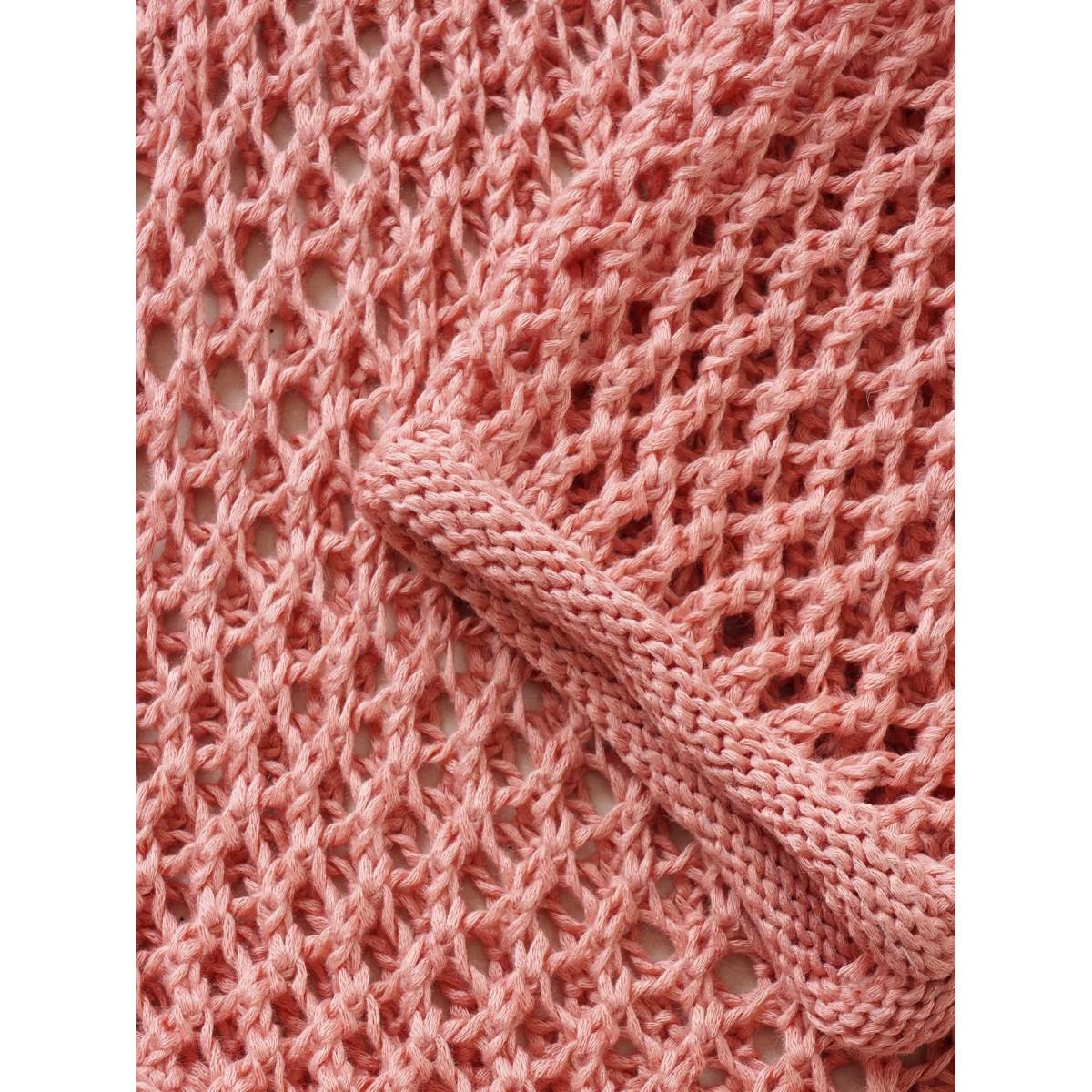 Plus Size Solid Heart Cut Out See Through Pullover Watermelon Women Casual Long Sleeve Boat Neck Everyday Pullovers BloomChic 30/6X Product Image