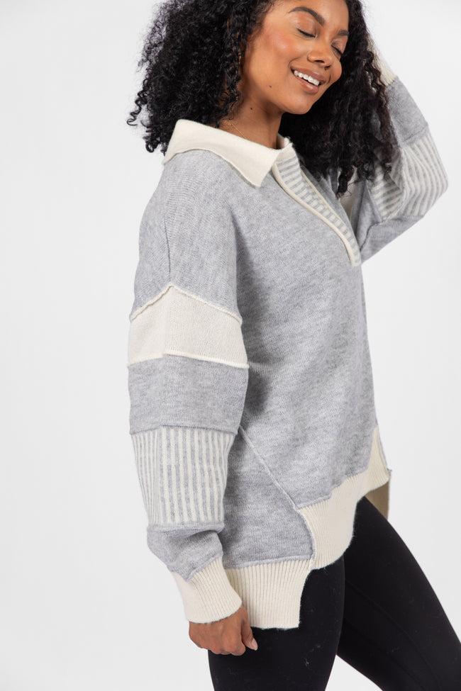 Think About It Heather Grey Collared Oversized Sweater FINAL SALE Product Image