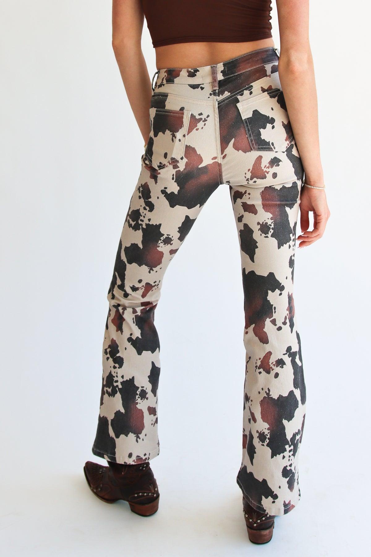 Brown Cow Print Flare Jeans Product Image