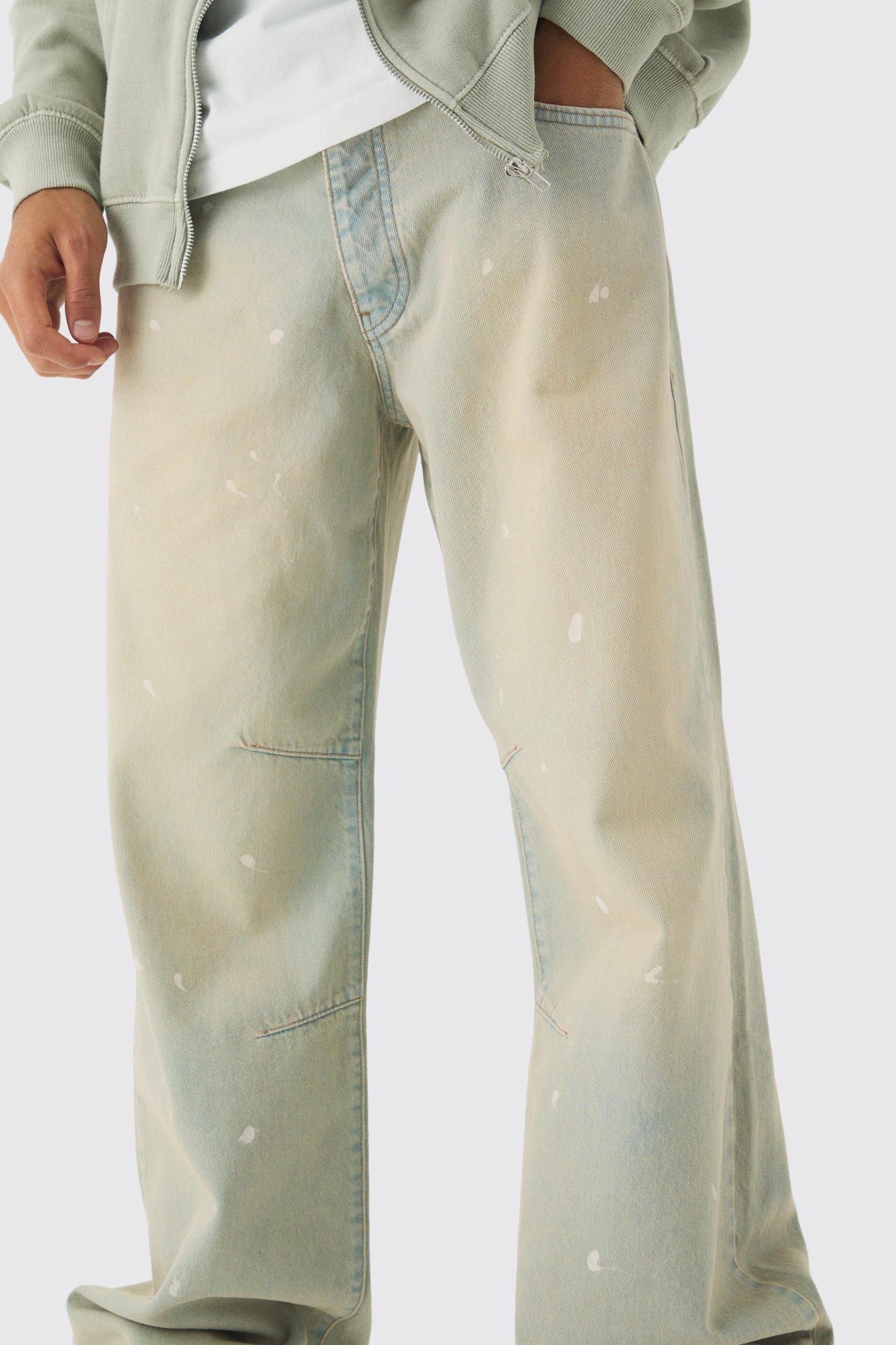 Relaxed Rigid Paint Splatter Denim Jeans | boohooMAN USA Product Image