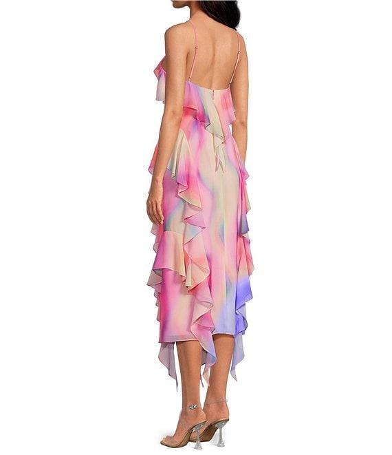 Gianni Bini Tammy Printed Chiffon Ruffle V-Neck Dress Product Image