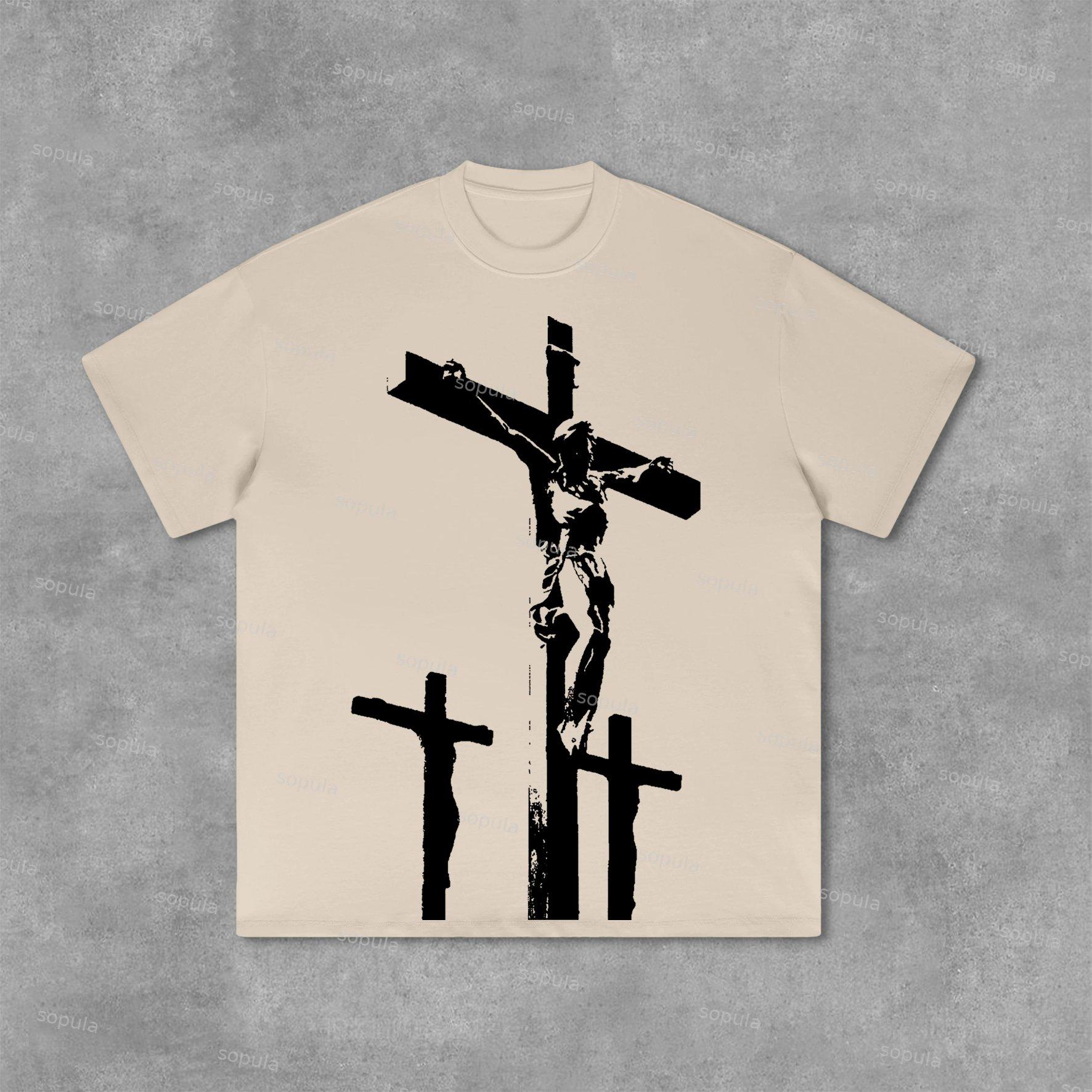Jesus Cross Graphics Print Cotton T-Shirt Product Image