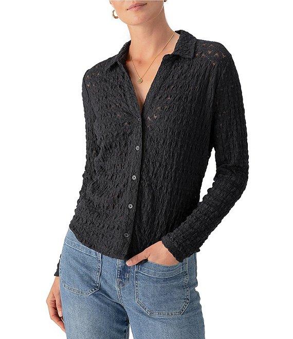 Sanctuary Pucker Up Dreamgirl Lace Point Collar Neck Long Sleeve Button Front Top Product Image