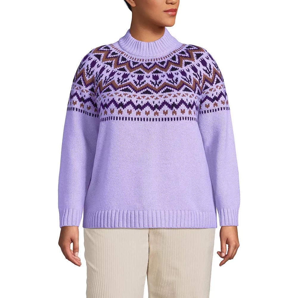 Plus Size Lands' End Cozy Lofty Fair Isle Yoke Mockneck Sweater, Women's, Size: 2XL, Purple Cloud Tulip Product Image