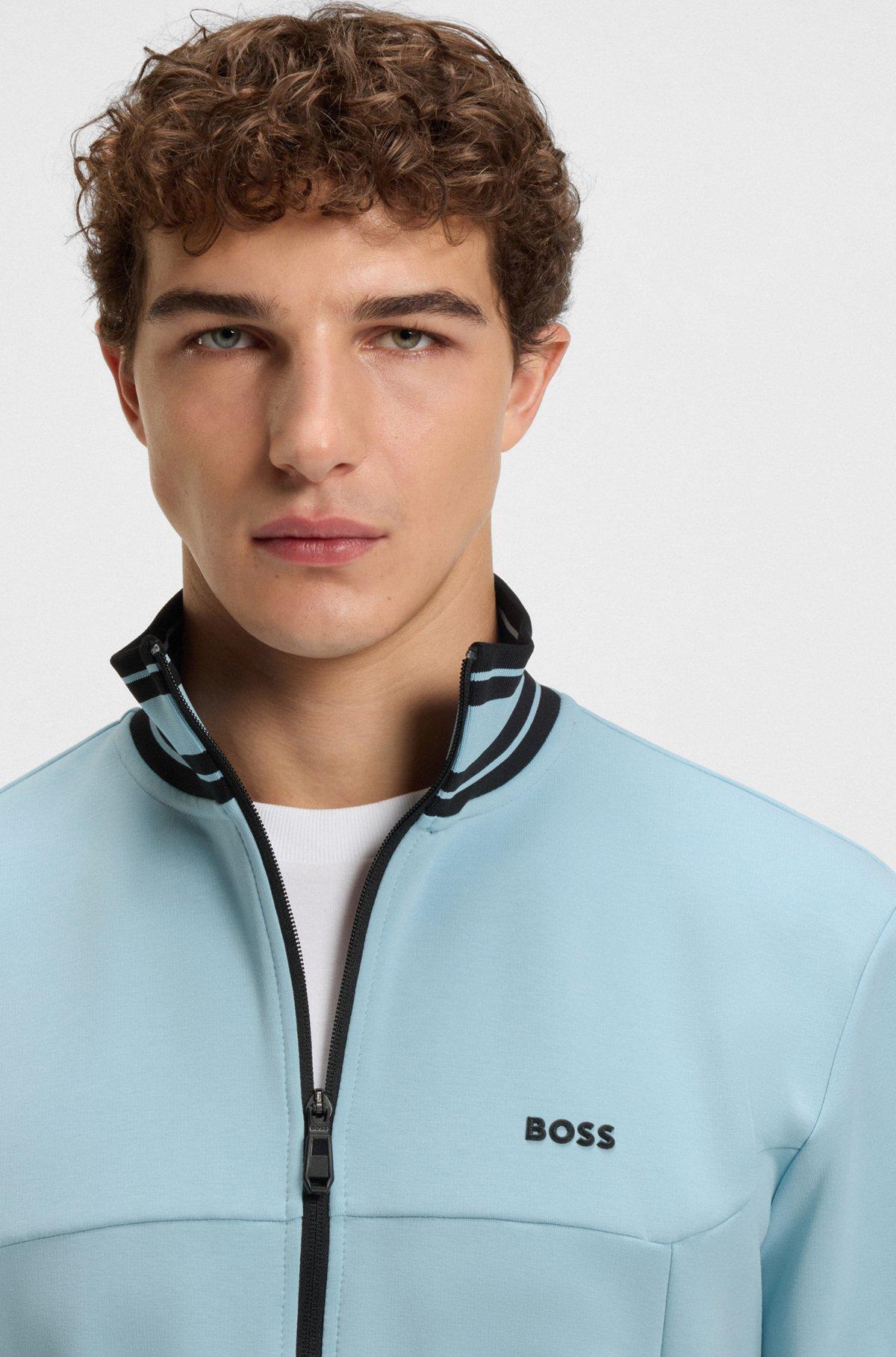 BOSS - Zip-up sweatshirt with striped trims - Light Blue Product Image
