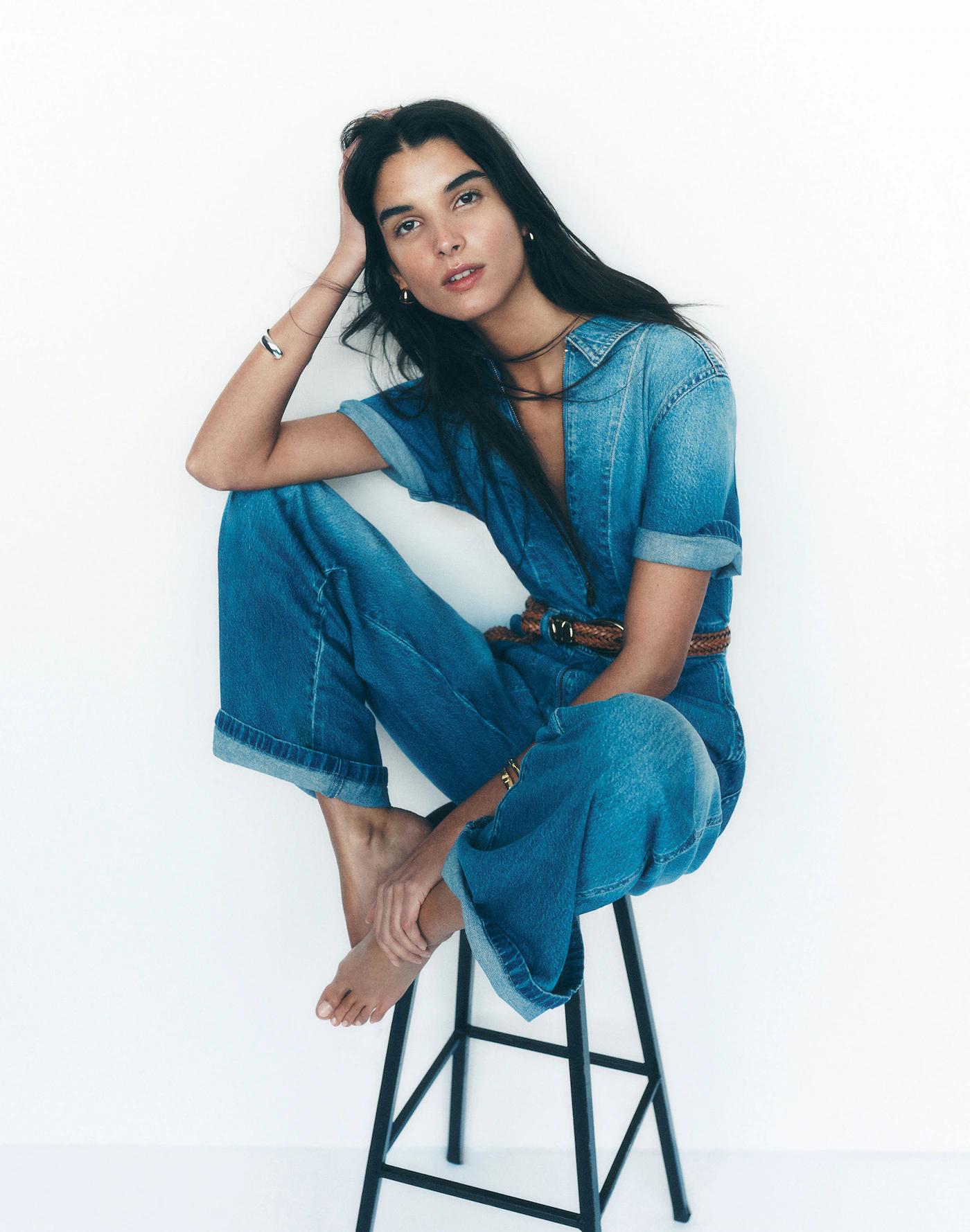 Zip-Front Denim Coveralls in Robertson Wash Product Image