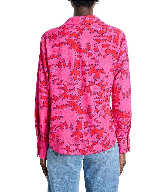 NIC + ZOE Woven Clashy Petals Print Notch Collar V-Neck Long Sleeve Blouse Product Image