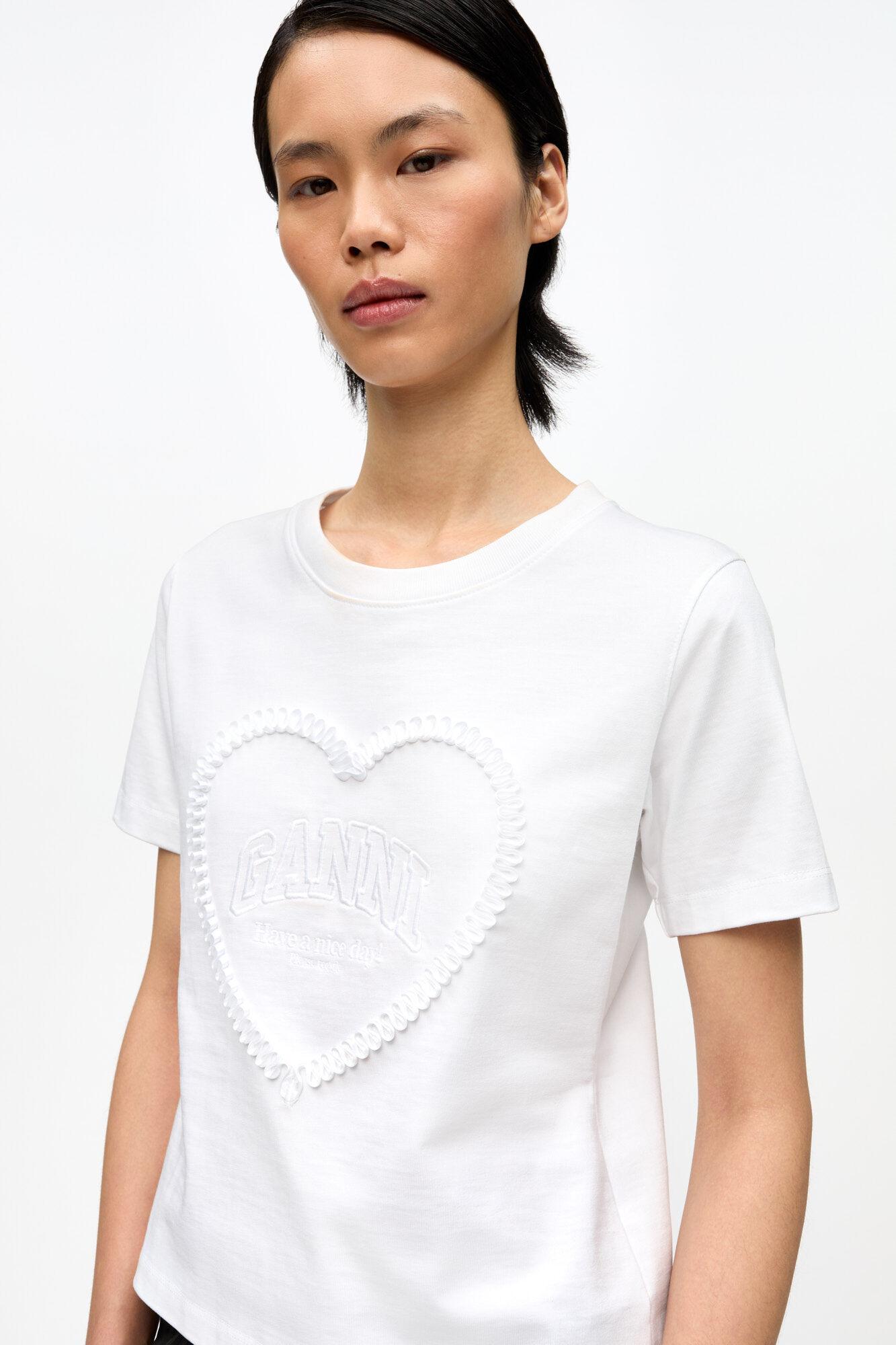 White Cropped Heart T-Shirt Product Image