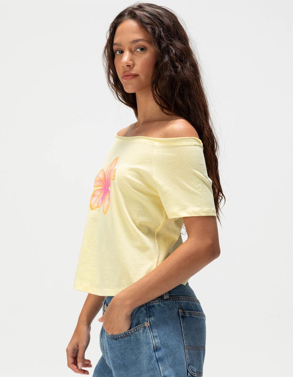 RSQ Womens Hibiscus Off The Shoulder Tee - YELLOW Product Image
