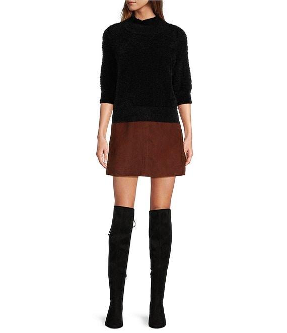 Trina Turk Mali Fuzzy Knit Mock Neck 3/4 Sleeve Sweater Product Image