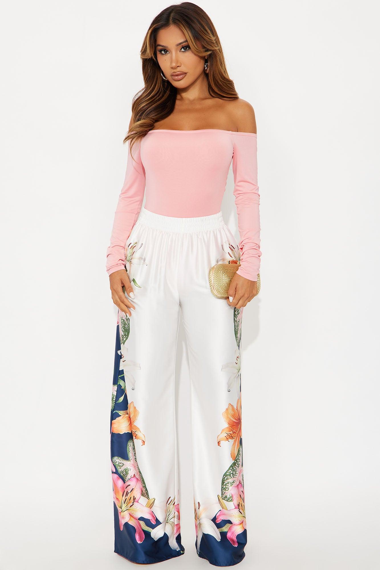 No Convincing Off Shoulder Cut Out Bodysuit - Pink Female Product Image