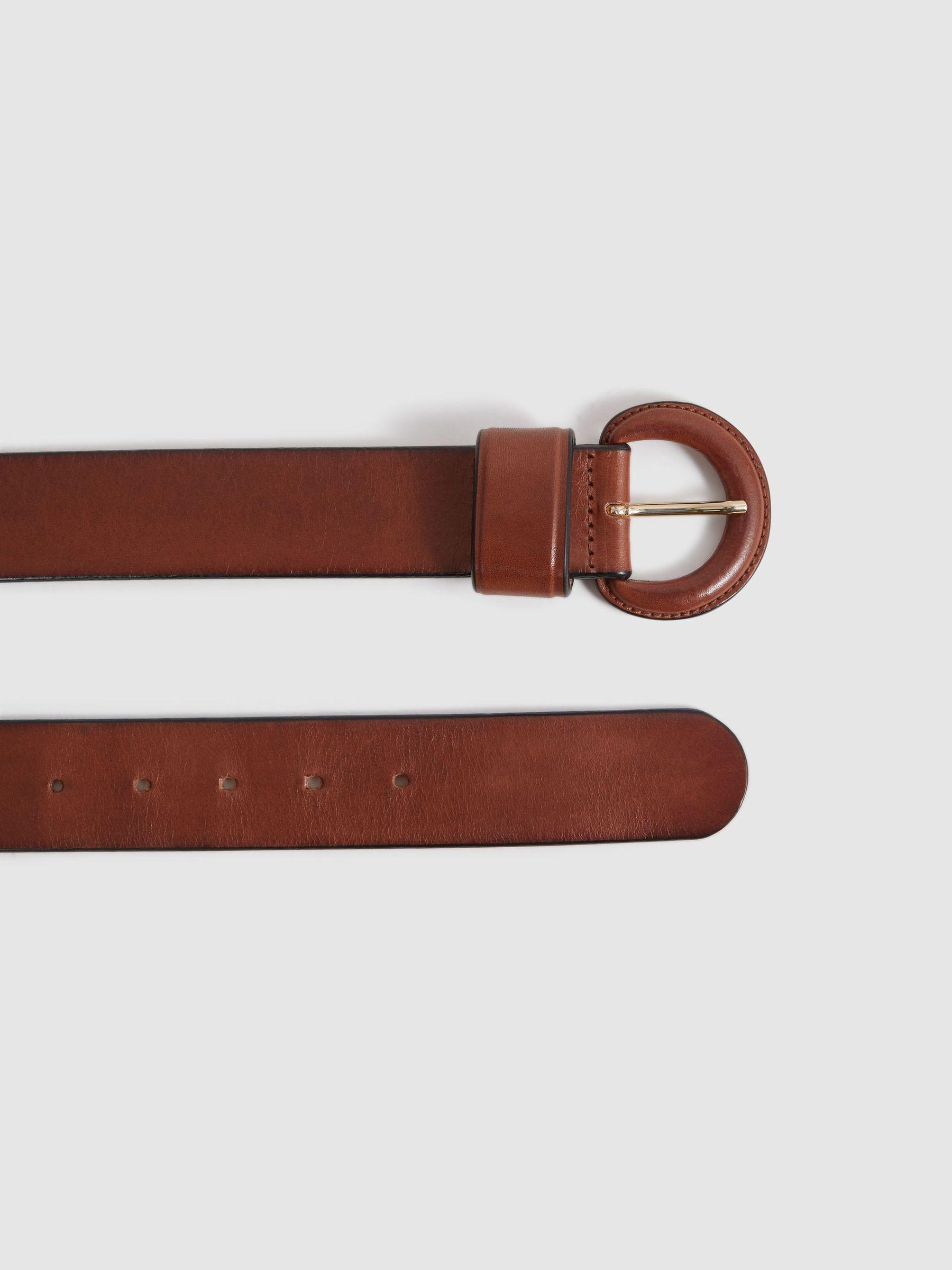 Leather Round Buckle Belt in Tan Product Image
