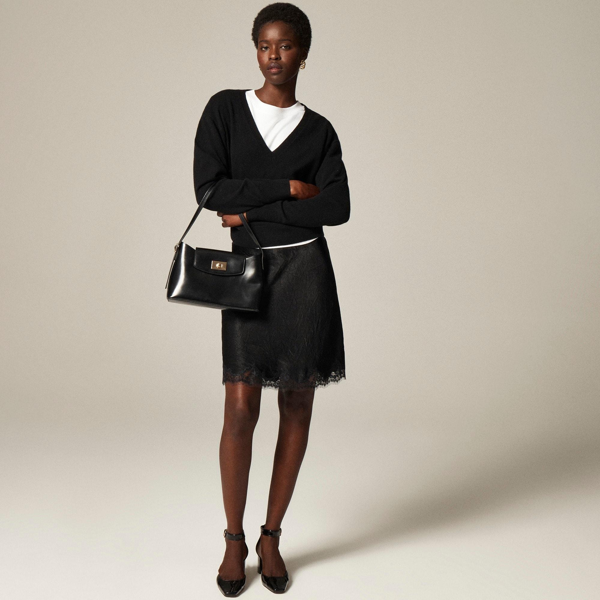 Gwen lace-trim slip skirt in textured satin Product Image