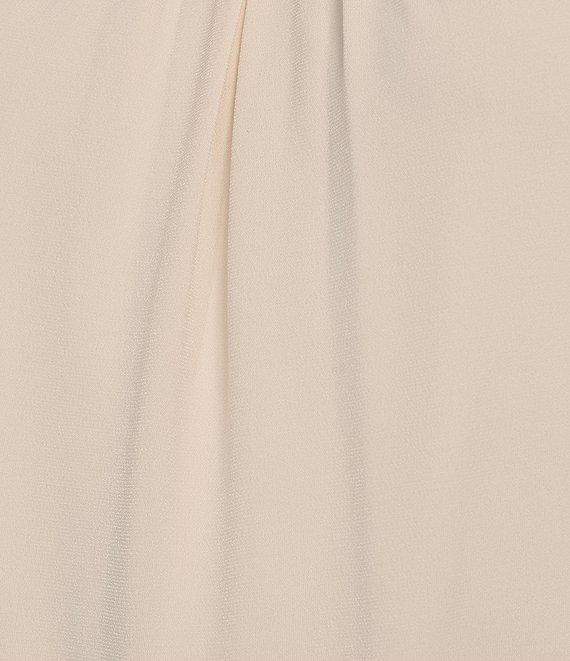 Calvin Klein Solid Matte Jersey Pleated Crew Neck Short Sleeve Blouse Product Image