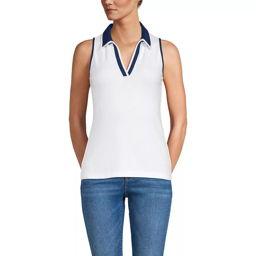 Women's Lands' End Drapey Rib Sleeveless Johnny Collar Polo Shirt, Size: Medium, White Product Image