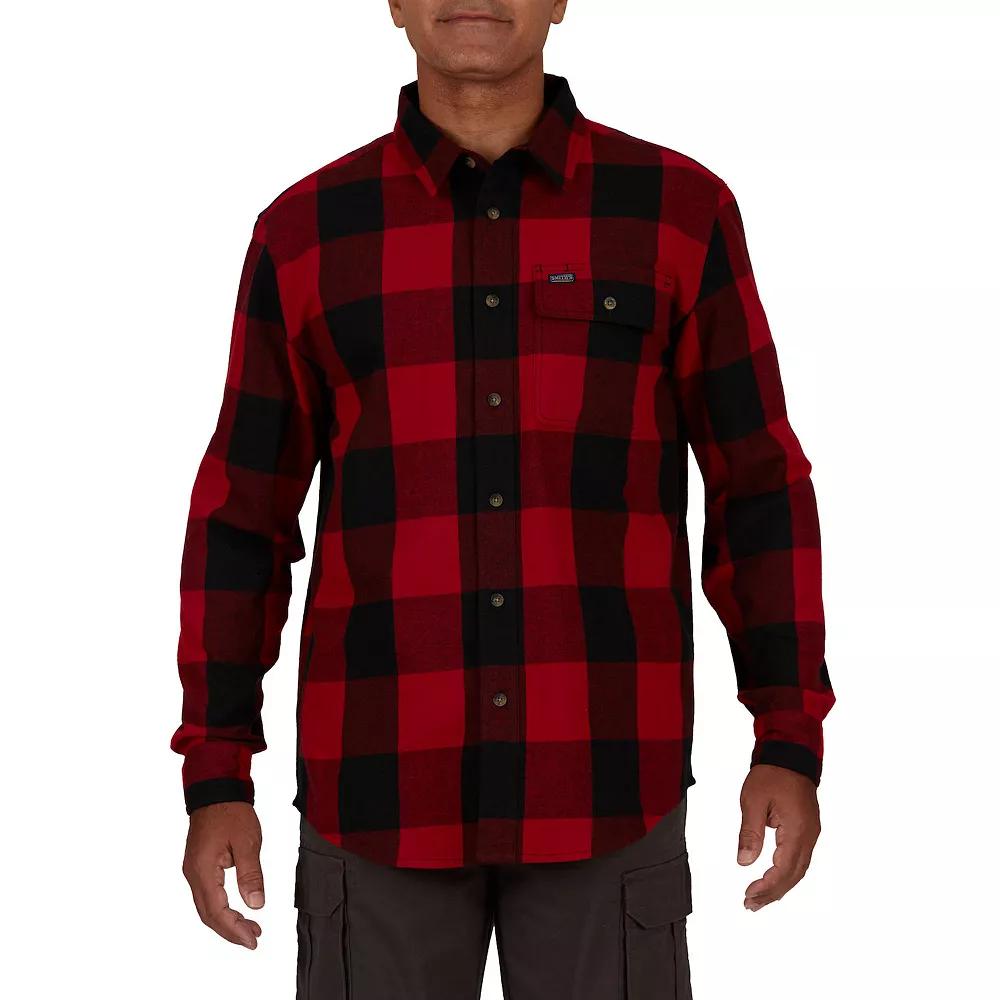 Men's Smith's Workwear Relaxed-Fit Buffalo Plaid Flannel Button-Down Shirt, Size: Large, Grey Black Product Image