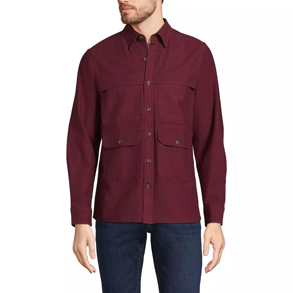 Men's Lands' End Textured Twill Utility Long Sleeve Shirt, Size: Large, Royal Red Product Image