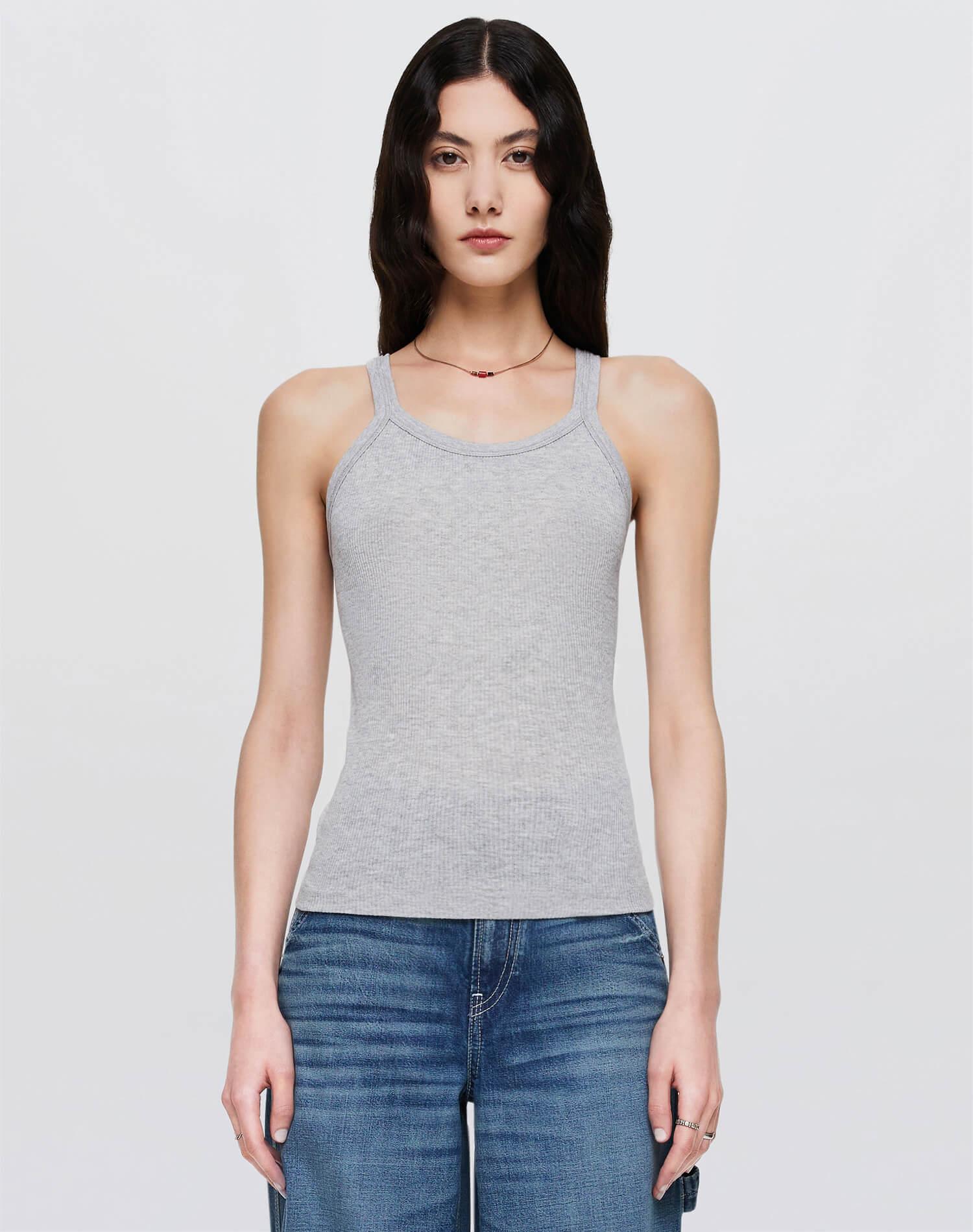 Hanes Ribbed Tank - Heather Grey Female Product Image