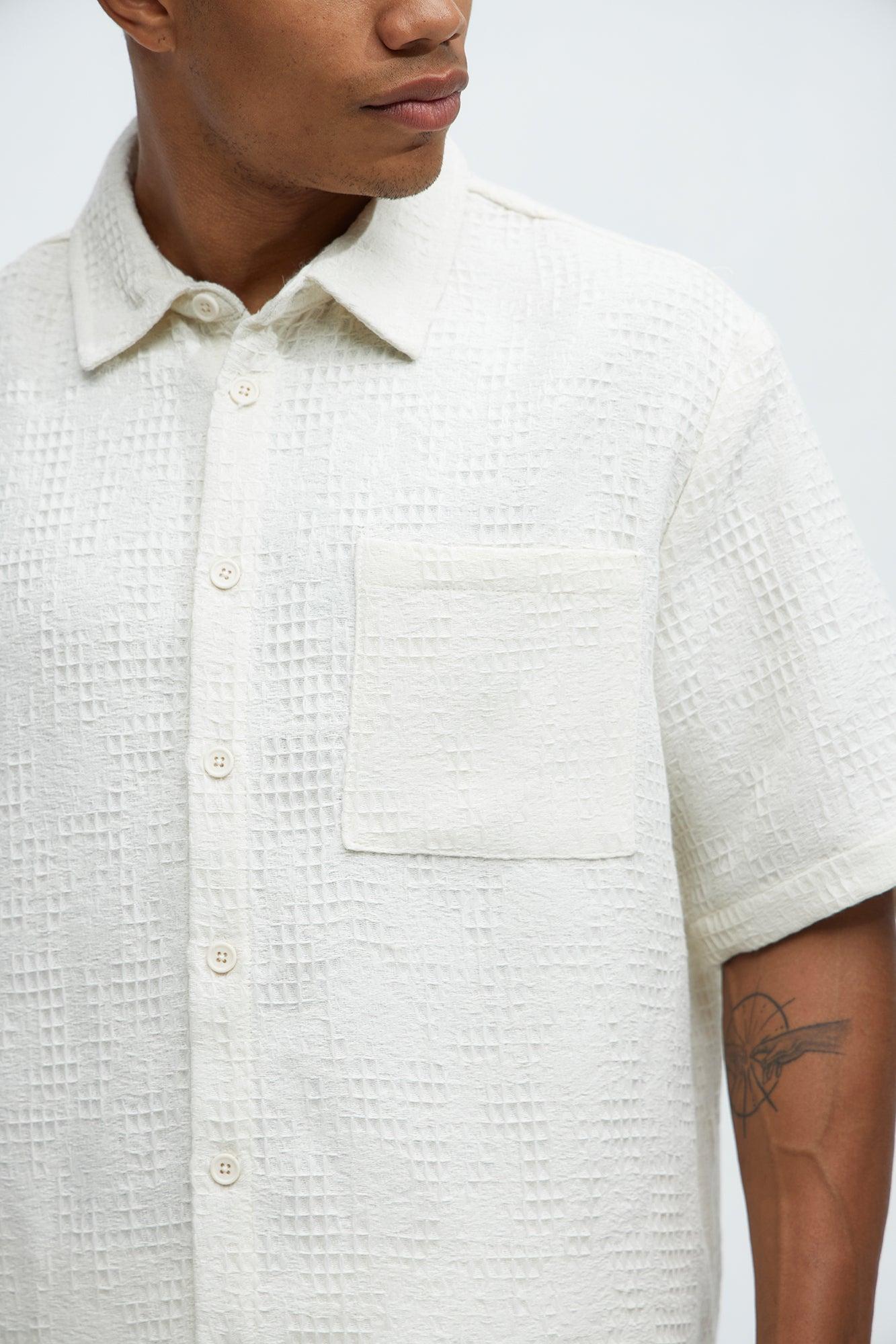Subtle Waffle Texture Button Up Shirt - Cream Product Image