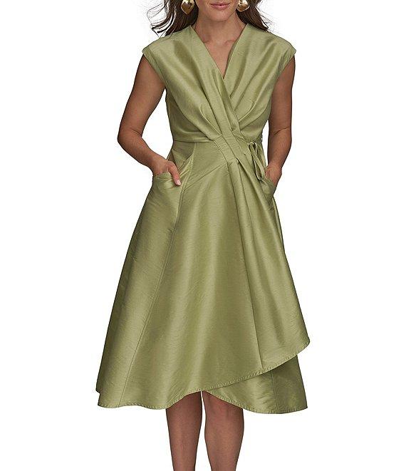 Donna Karan Cap Sleeve V-Neck Organza Wrap Dress Product Image