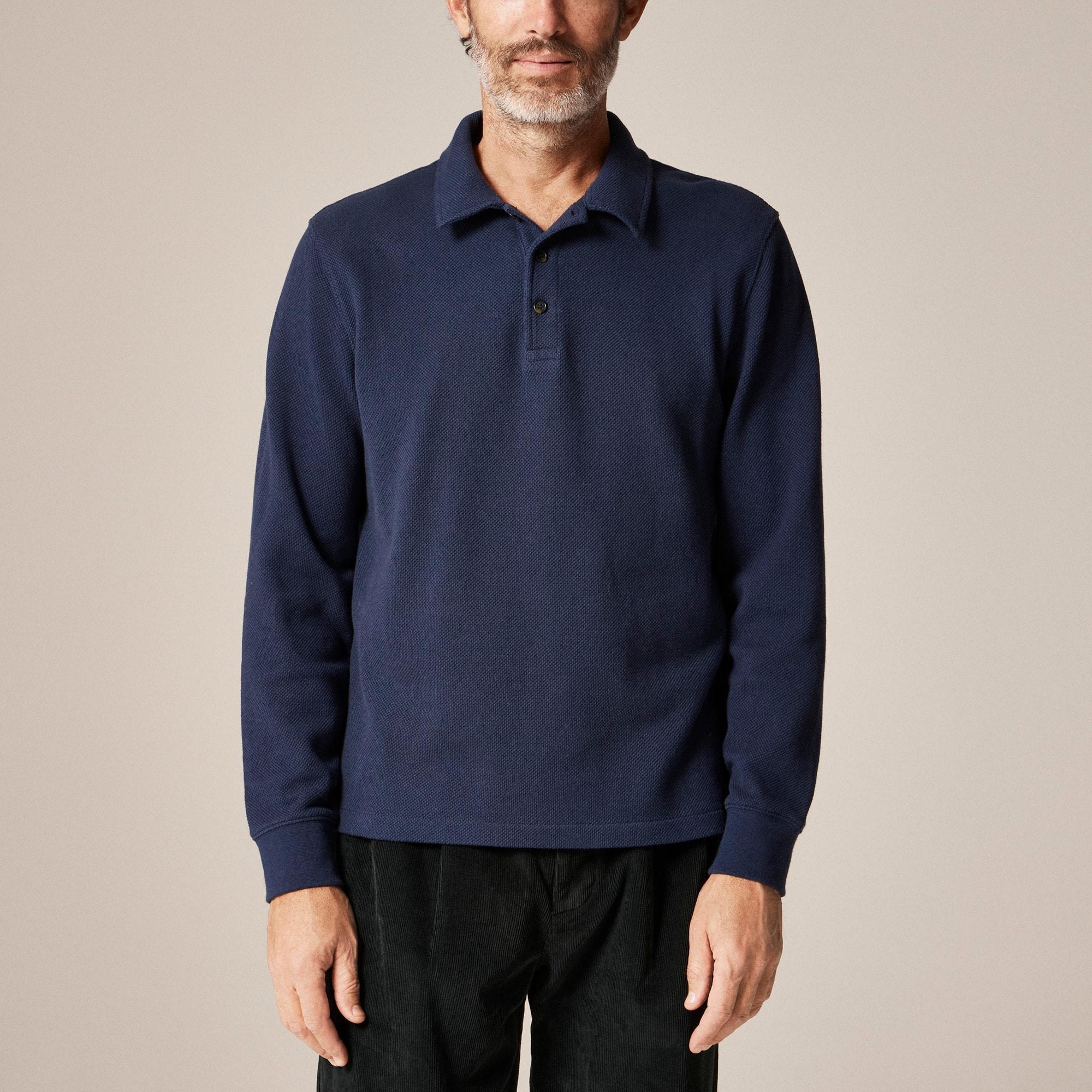 Long-sleeve macropiqué polo shirt Product Image