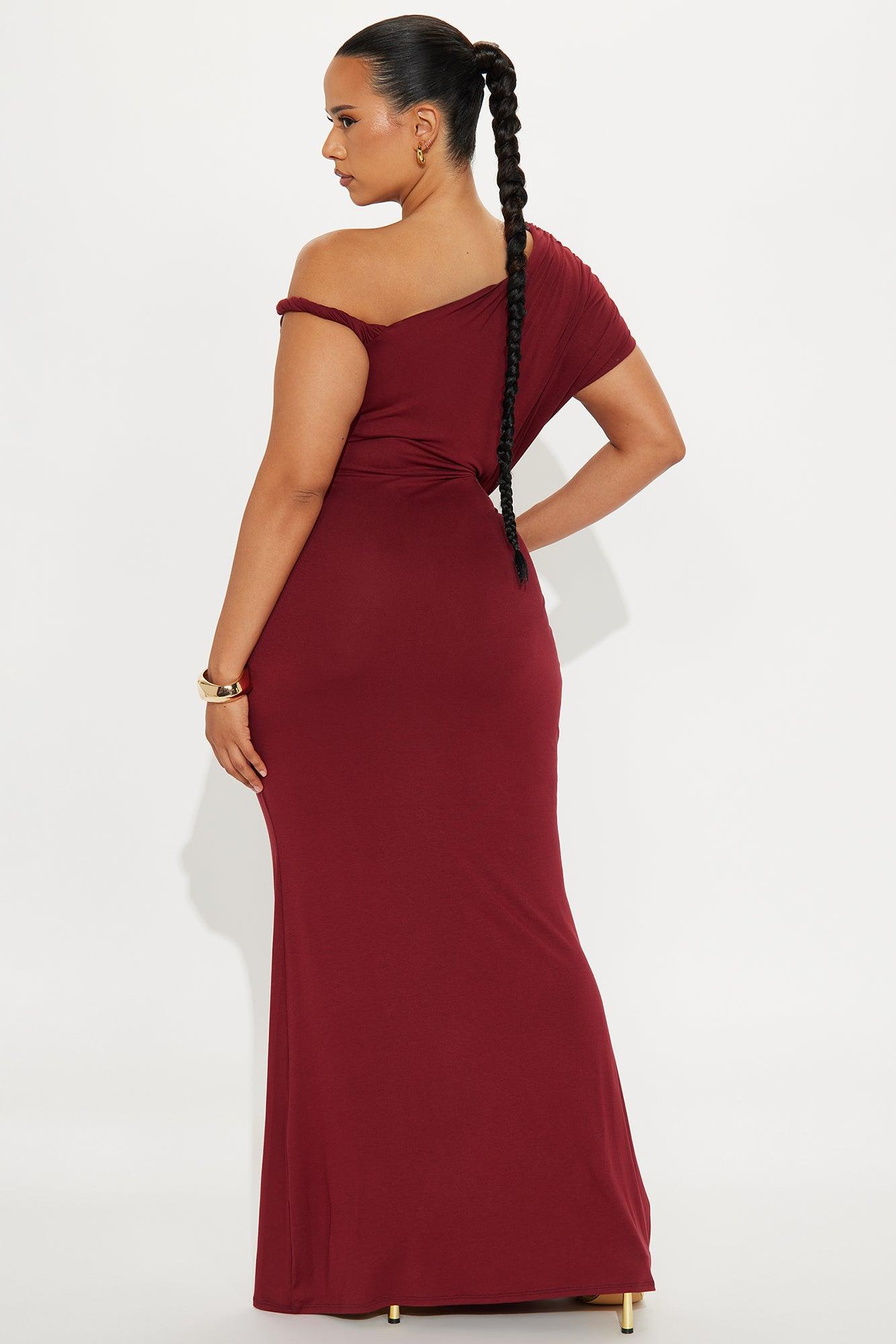 Brianna Off Shoulder Maxi Dress - Burgundy Female Product Image