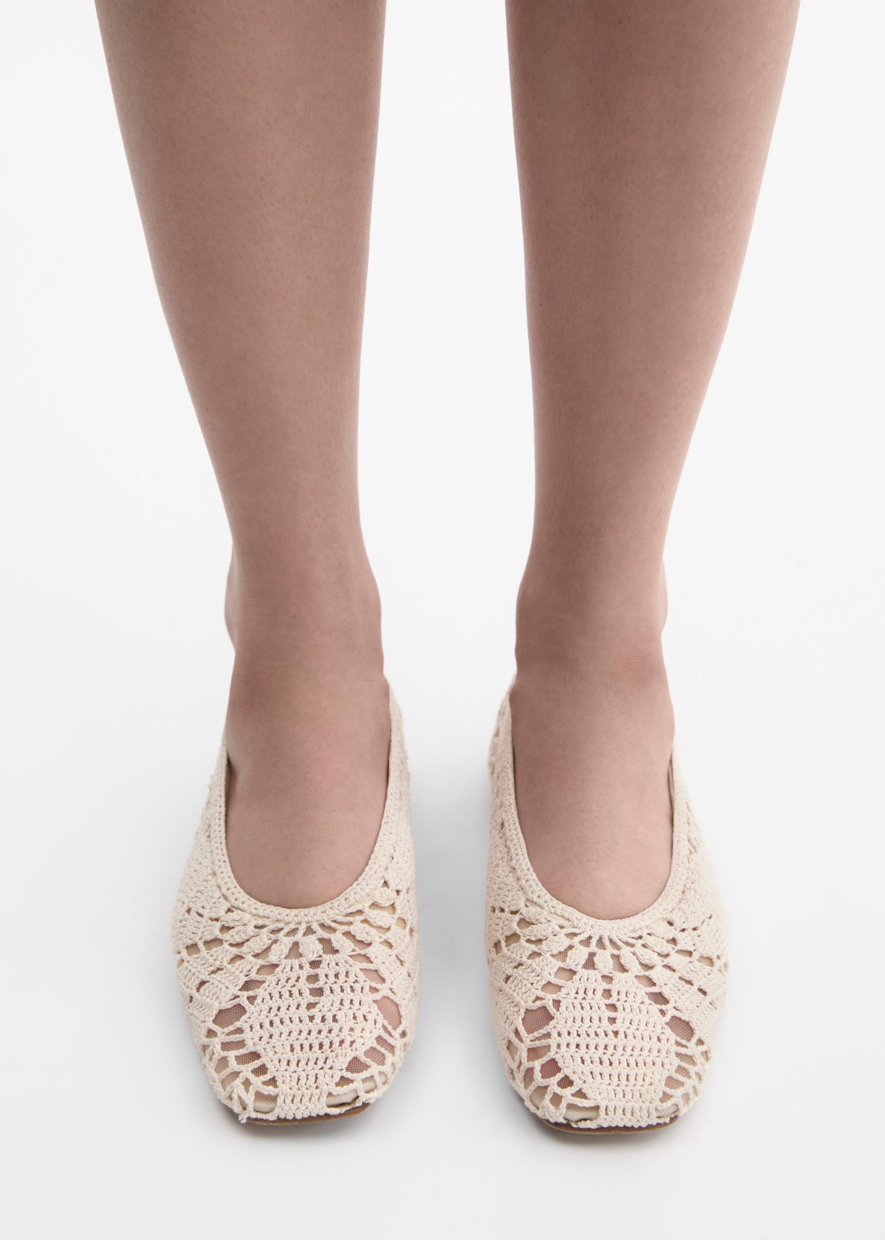 Crochet ballet flats in cream Product Image