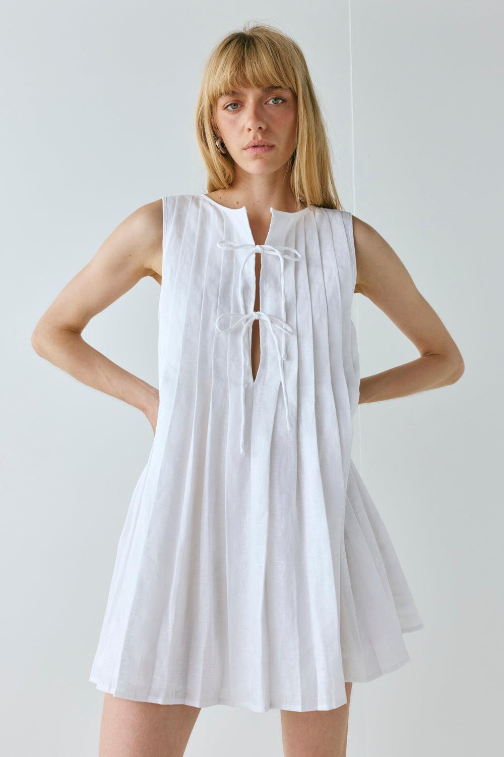 Valeria Linen Mini Dress White Product Image