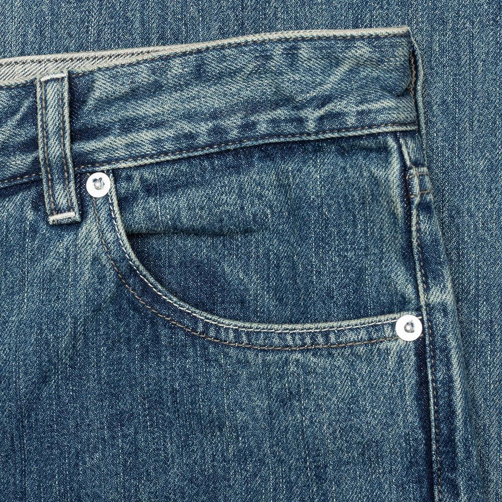 Washed and Bleached Raw Denim Trousers - Blue Male Product Image