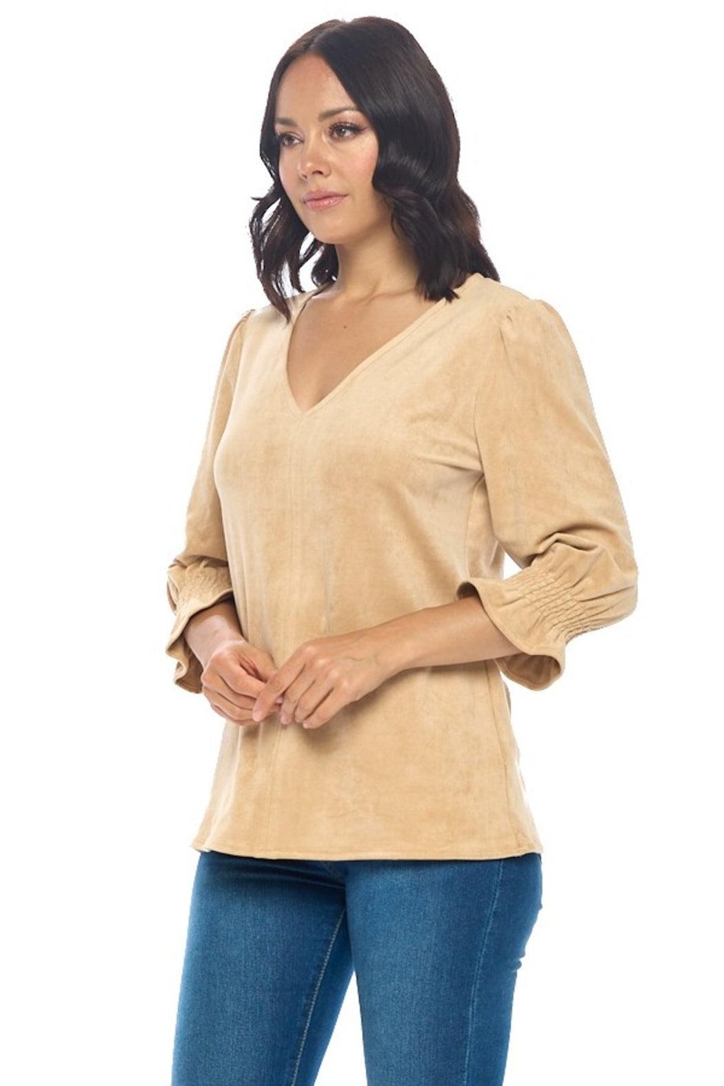 Faux Suede V-Neck Top Product Image