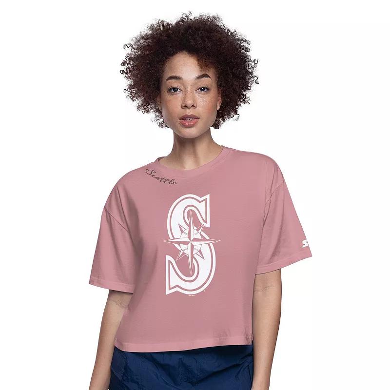 Women's Starter Pink Milwaukee Brewers Play the Ball Boxy Cropped T-Shirt,  Product Image