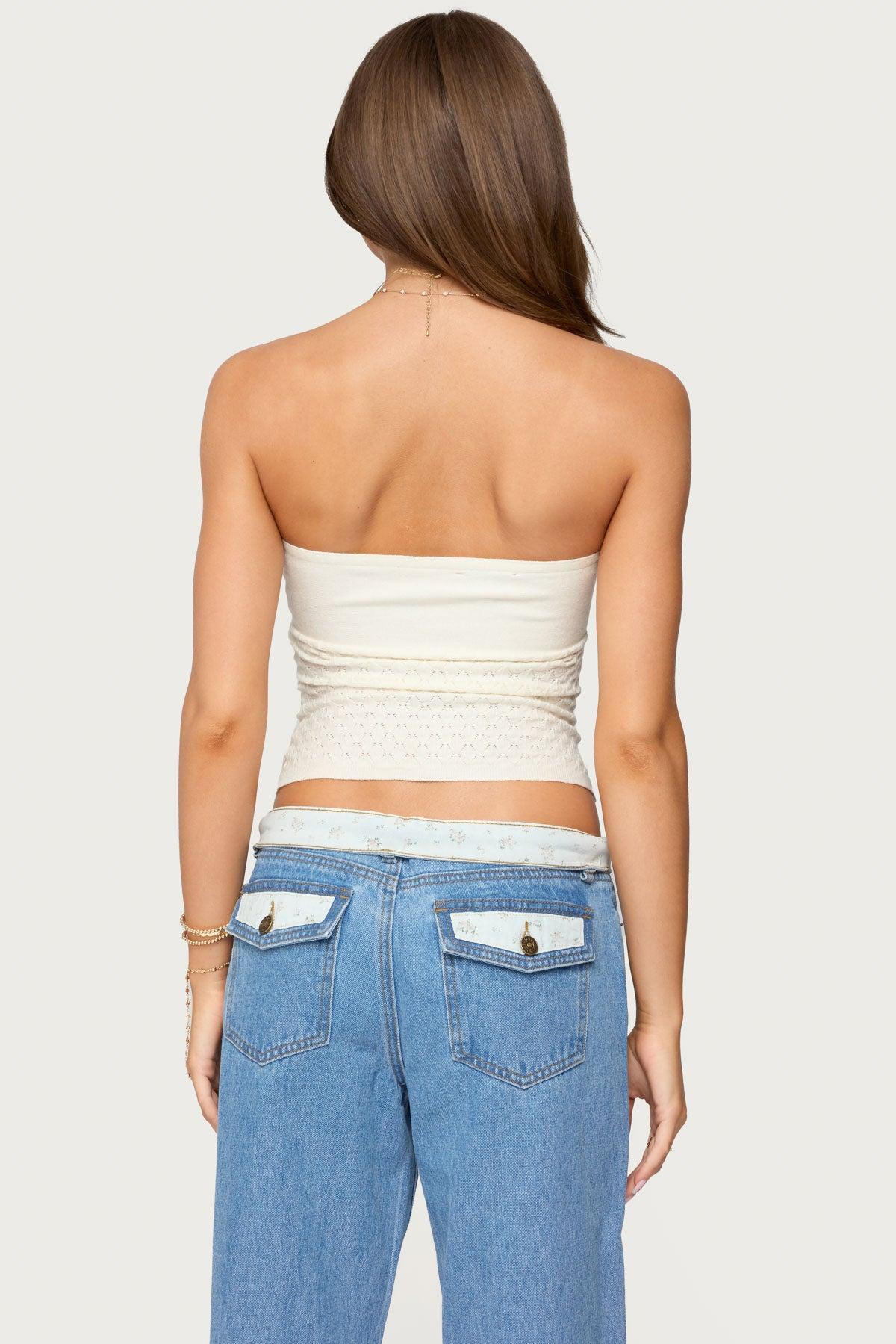 Textured Knit Strapless Cutout Top Product Image