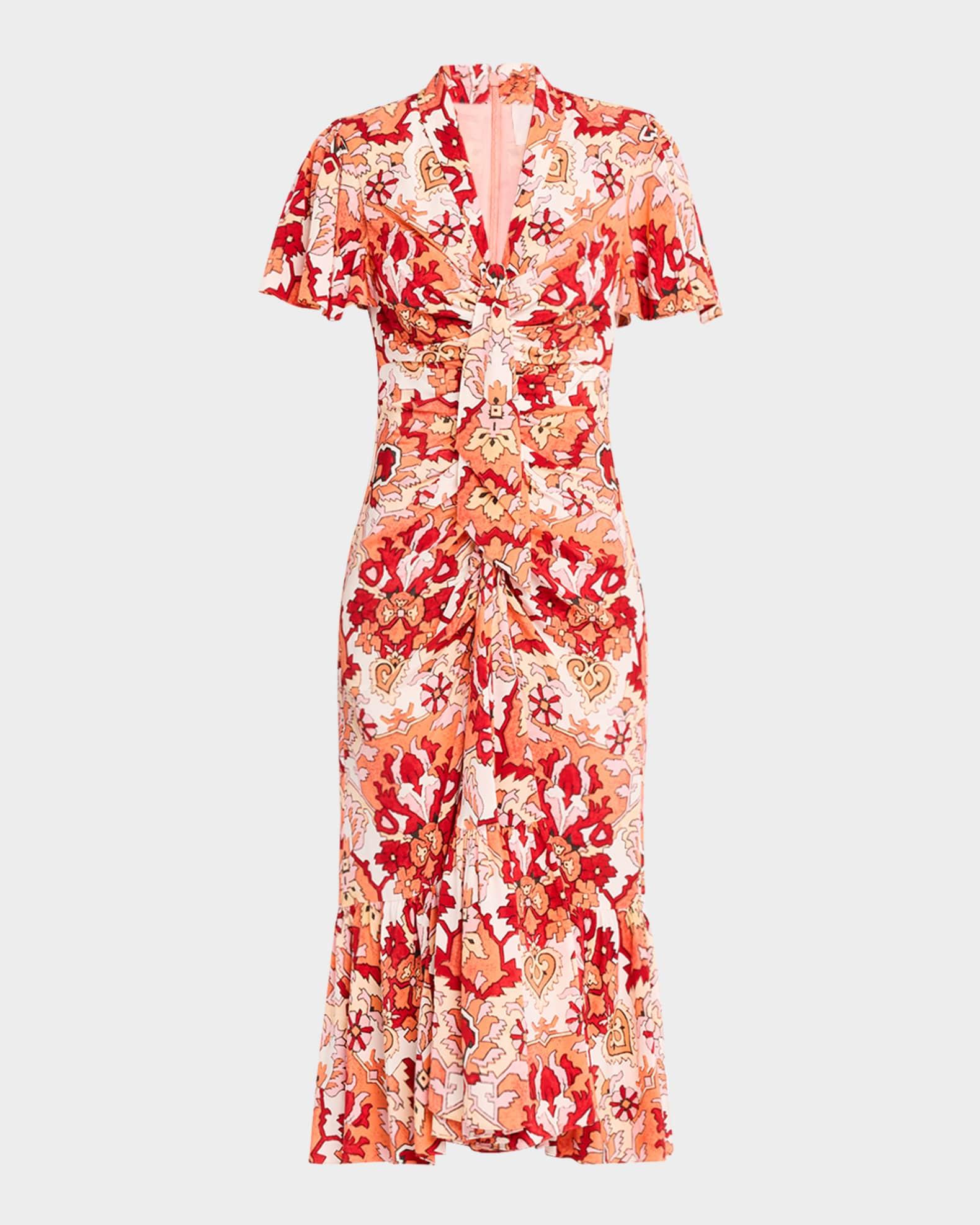 Peeta Ruched Damask Midi Dress Product Image