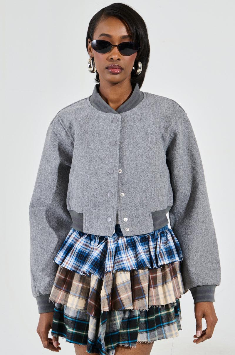 DAVIS EVERYDAY VARSITY BOMBER IN GREY Product Image