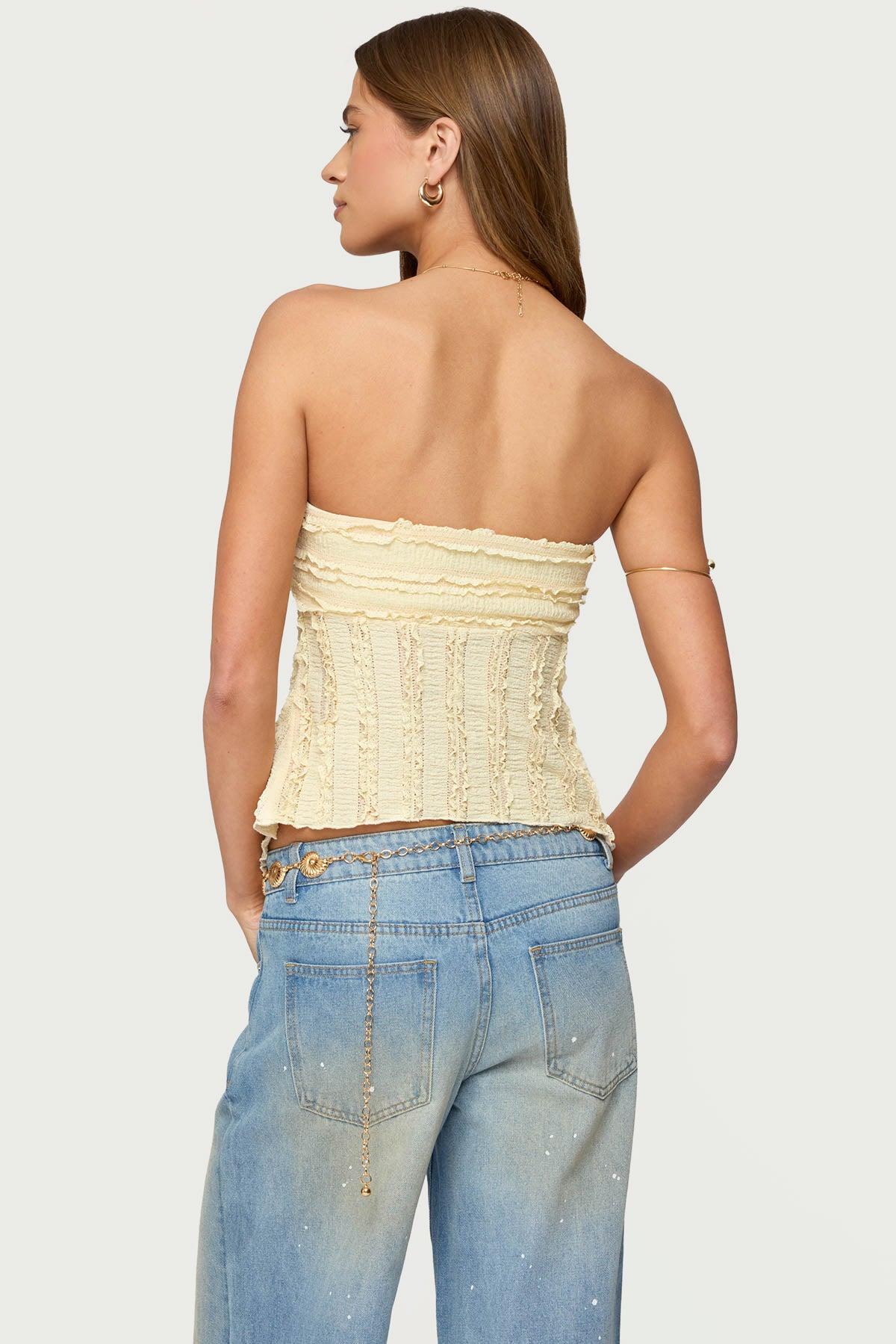 Textured Ruffle Split Front Strapless Top Product Image