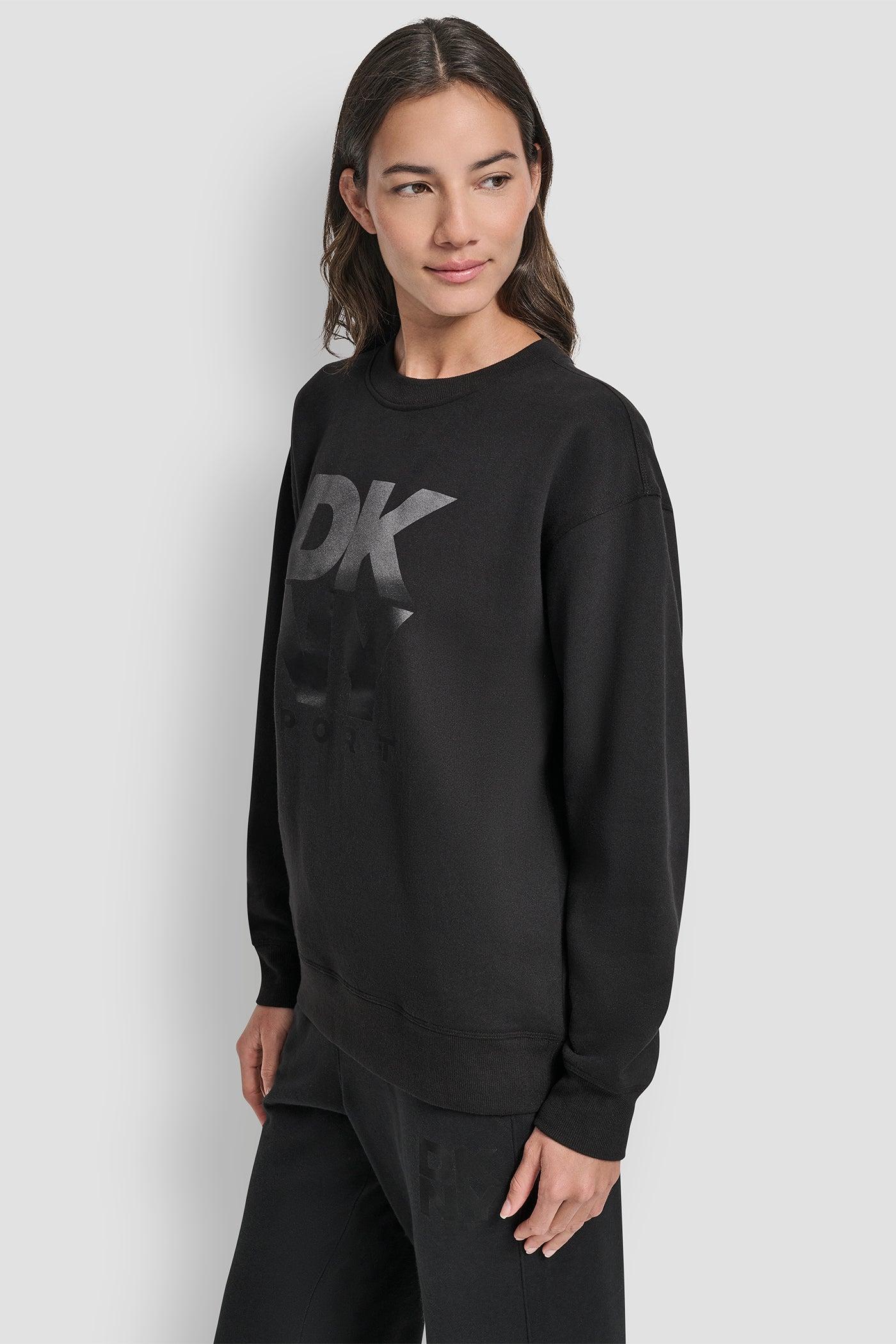 STACKED SATIN LOGO LONG LINE CREW NECK PULLOVER Product Image