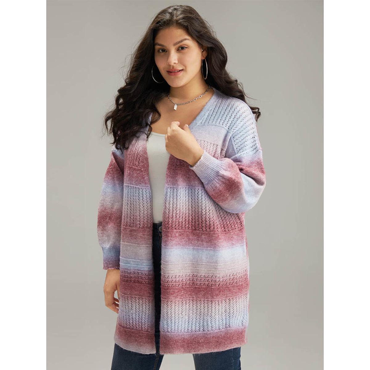Plus Size Ombre Elastic Cuffs Open Front Cardigan Multicolor Women Casual Loose Long Sleeve Dailywear Cardigans BloomChic 10/M Product Image