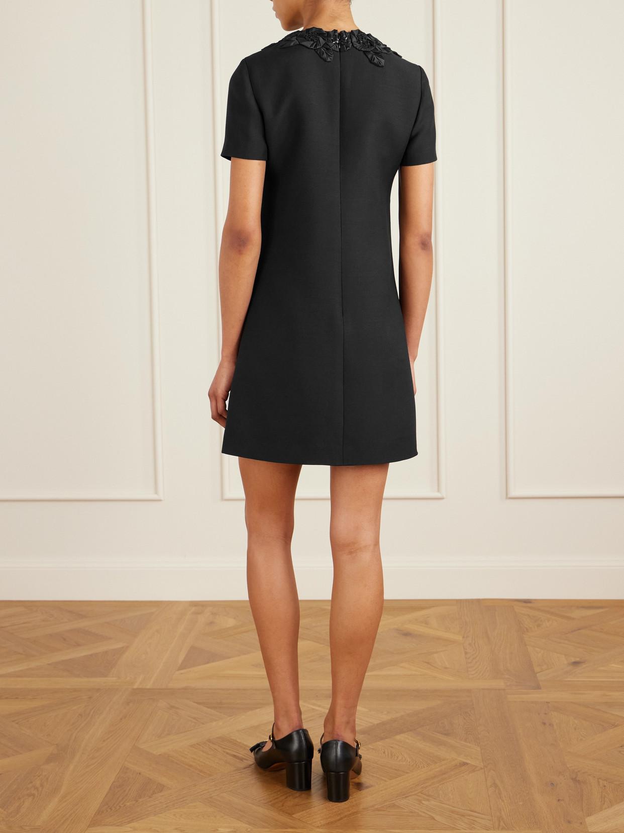 VALENTINO Embellished Silk-trimmed Wool And Silk-blend Crepe Mini Dress In Black Product Image